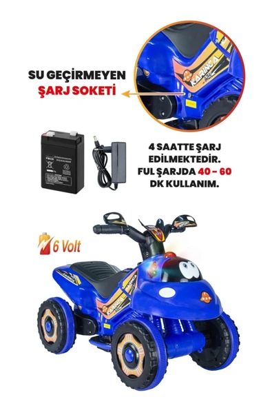 UJ TOYS Müzikli Ve Led Işıklı Akülü Atv 6v Karınca Mavi - 3