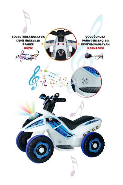 UJ TOYS 9055 Akülü Atv 6 V Safari Beyaz Polis - 5