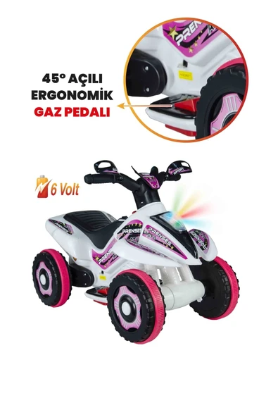 UJ TOYS Müzikli Ve Led Işıklı Safari Akülü Atv 6v-beyaz Prenses - 3