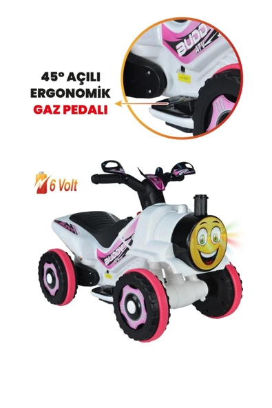 UJ TOYS Müzikli Ve Led Işıklı Buddy Akülü Atv 6v-beyaz Prenses - 2