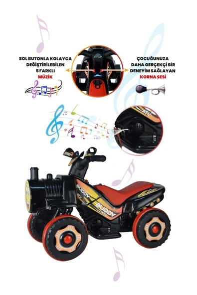 UJ TOYS Müzikli Ve Led Işıklı Buddy Akülü Atv 6v-siyah - 4