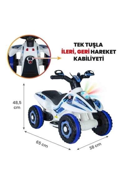 UJ TOYS Uzaktan Kumandalı Akülü Atv 6v Safari-beyaz Polis - 3