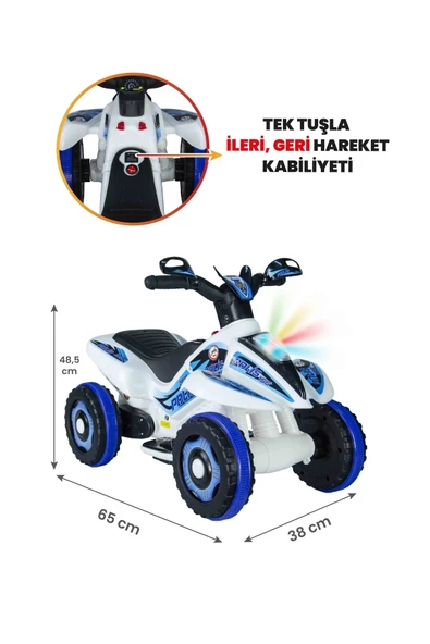 UJ TOYS 9055 Akülü Atv 6 V Safari Beyaz Polis