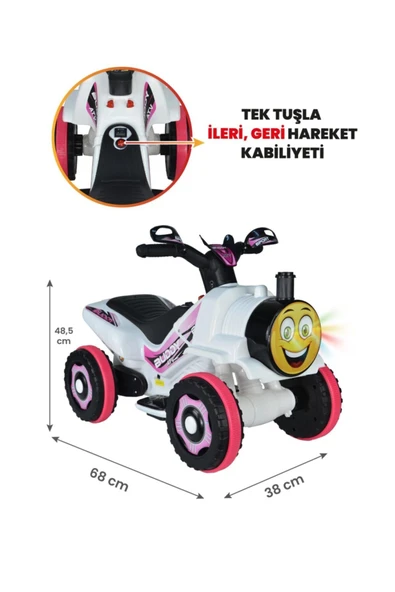 UJ TOYS Müzikli Ve Led Işıklı Buddy Akülü Atv 6v-beyaz Prenses