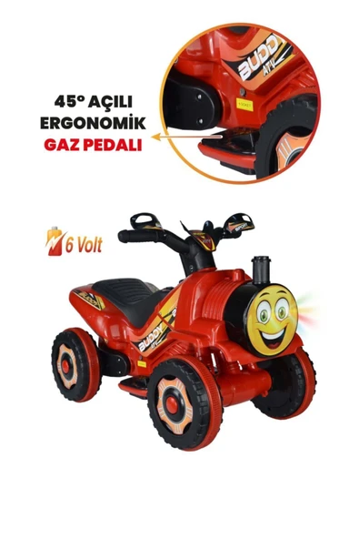 UJ TOYS Müzikli Ve Led Işıklı Akülü Atv 6v Buddy Kırmızı - 2