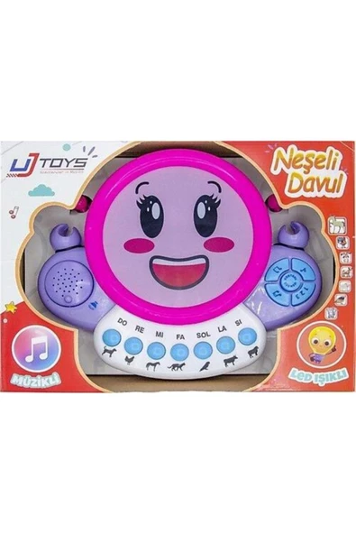 UJ TOYS Işıklı Müzikli Notalı Eğlenceli Neşeli Pilli Davul Mor