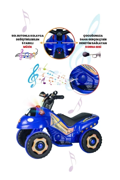 UJ TOYS Müzikli Ve Led Işıklı Akülü Atv 6v Karınca Mavi - 4