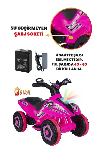 UJ TOYS Müzikli Ve Led Işıklı Safari Akülü Atv 6v-pembe - 3