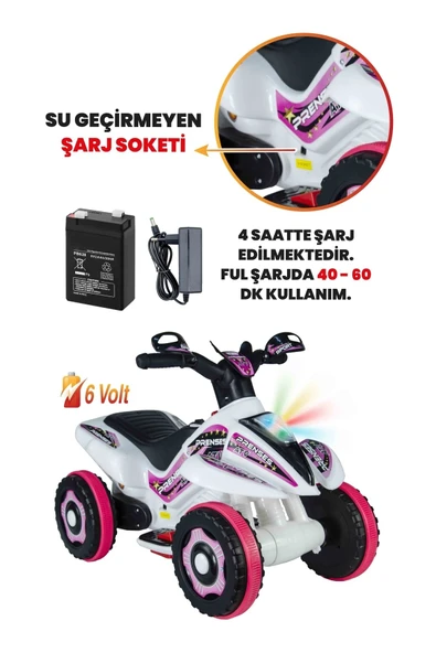 UJ TOYS Müzikli Ve Led Işıklı Safari Akülü Atv 6v-beyaz Prenses - 4