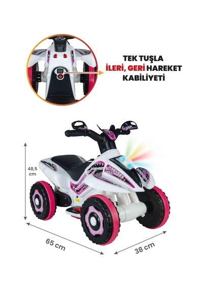 UJ TOYS Müzikli Ve Led Işıklı Safari Akülü Atv 6v-beyaz Prenses