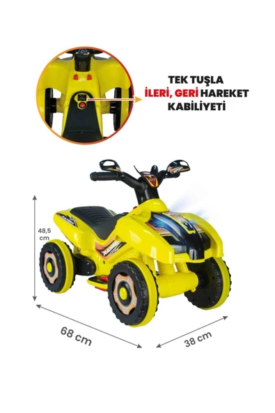 UJ TOYS Müzikli Ve Led Işıklı Akülü Atv 6v Ranger Sarı