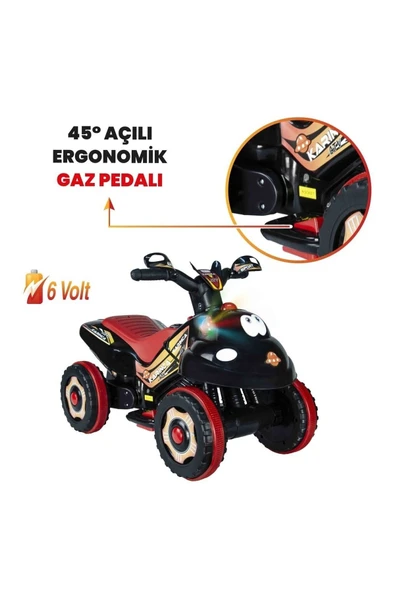 UJ TOYS Müzikli Ve Led Işıklı Akülü Atv 6v Karınca Kırmızı - 2