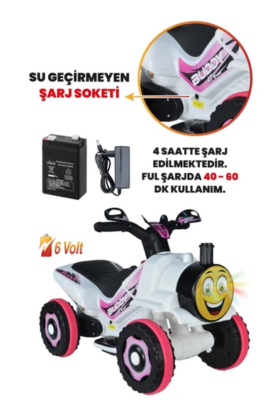 UJ TOYS Müzikli Ve Led Işıklı Buddy Akülü Atv 6v-beyaz Prenses - 3