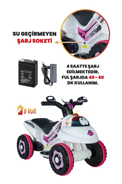 UJ TOYS Müzikli Ve Led Işıklı Karınca Akülü Atv 6v-beyaz Prenses - 3