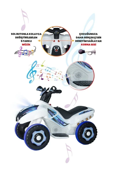 UJ TOYS Beyaz Akülü Atv 6v Ranger - 4