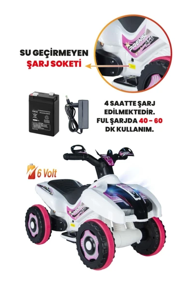 UJ TOYS Müzikli Ve Led Işıklı Ranger Akülü Atv 6v-beyaz Prenses - 3