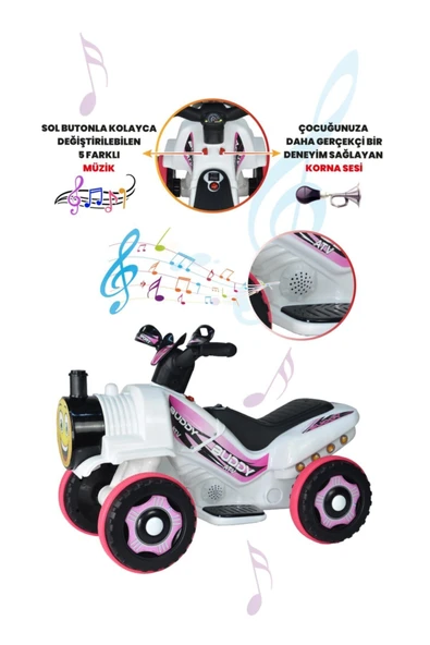 UJ TOYS Müzikli Ve Led Işıklı Buddy Akülü Atv 6v-beyaz Prenses - 4