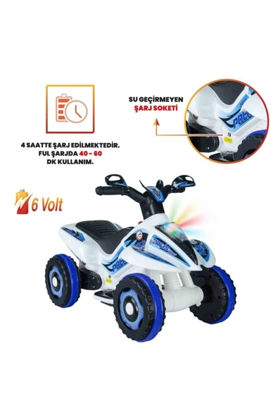 UJ TOYS Uzaktan Kumandalı Akülü Atv 6v Safari-beyaz Polis - 5