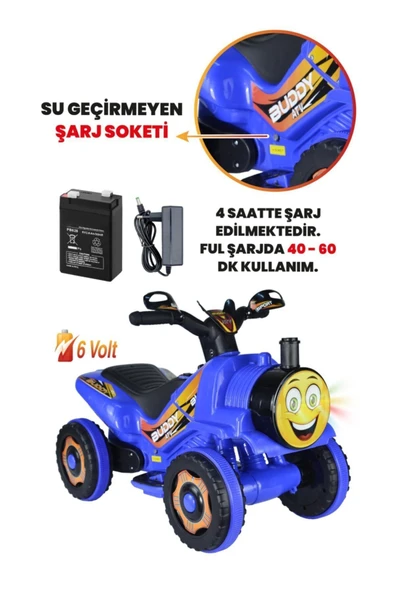 UJ TOYS Müzikli Ve Led Işıklı Buddy Akülü Atv 6v-mavi - 3