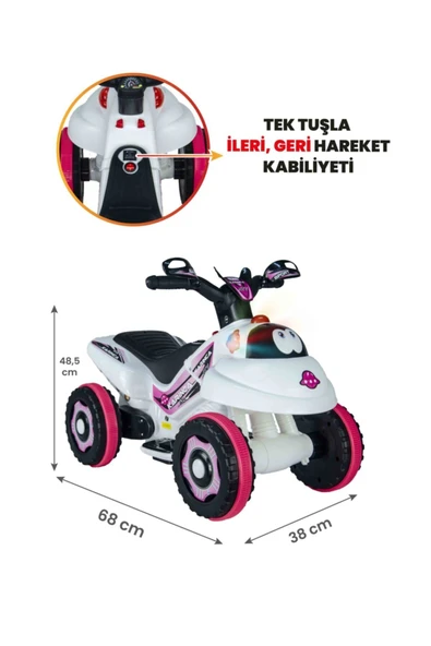 UJ TOYS Müzikli Ve Led Işıklı Karınca Akülü Atv 6v-beyaz Prenses