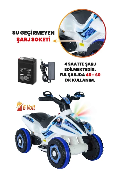 UJ TOYS 9055 Akülü Atv 6 V Safari Beyaz Polis - 4