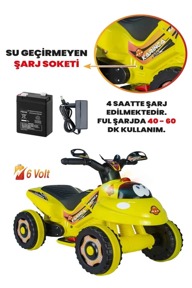 UJ TOYS Müzikli Ve Led Işıklı Akülü Atv 6v Karınca Sarı - 6