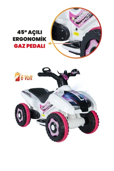 UJ TOYS Müzikli Ve Led Işıklı Ranger Akülü Atv 6v-beyaz Prenses - 2