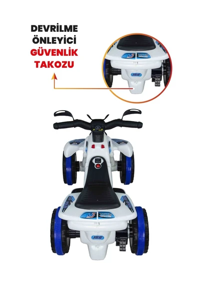 UJ TOYS 9055 Akülü Atv 6 V Safari Beyaz Polis - 7