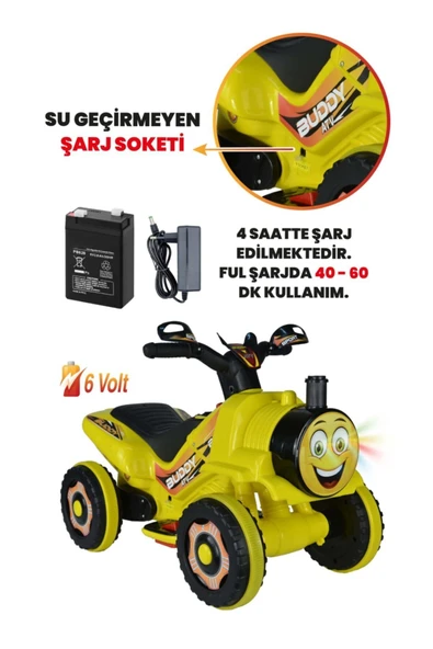 UJ TOYS Müzikli Ve Led Işıklı Akülü Atv 6v Buddy Sarı - 3