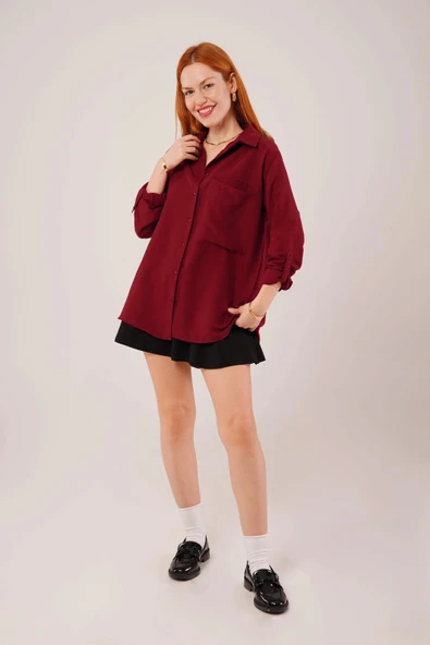 Salaş Kesim Cepli Bordo Gömlek - 2