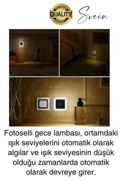 Fotoselli Gece Lambası Karanlıkta Otomatik Yanıp Sönen Aydınlığa Duyarlı Koridor Antre Loş Led Işık - 2
