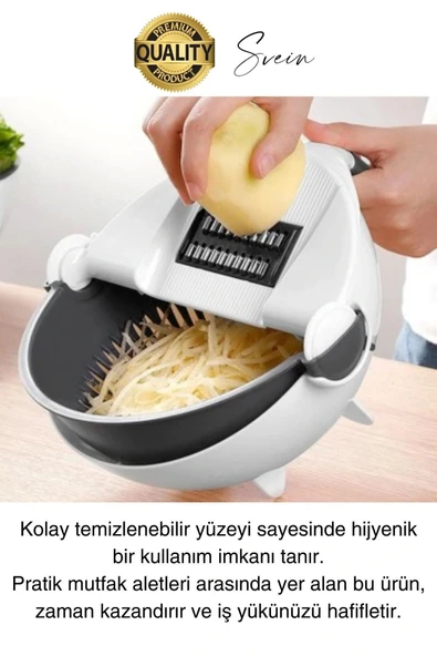 11 Parça Paslanmaz Fonksiyonel Süzgeçli Rende Hazneli Doğrayıcı Sebze Salata İçin Pratik Mutfak - 4