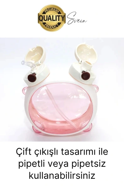 Sevimli Ayıcıklı Çocuk Suluğu Çift Kapaklı Pipetli Boyun Askılı Su Matarası Şişesi Beyaz Sticker - 2