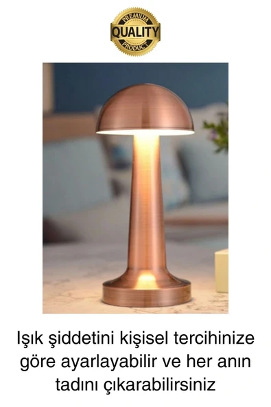 Premium Şarjlı Dokunmatik Masa Lambası 3 Renk Ayarlanabiir Parlaklık Abajur Ambians Dekoratif Klasik - 3