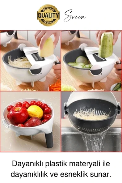11 Parça Paslanmaz Fonksiyonel Süzgeçli Rende Hazneli Doğrayıcı Sebze Salata İçin Pratik Mutfak - 5