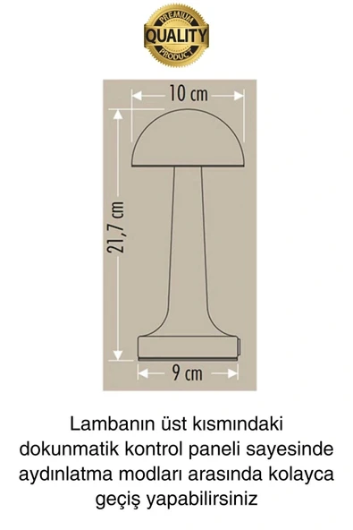 Premium Şarjlı Dokunmatik Masa Lambası 3 Renk Ayarlanabiir Parlaklık Abajur Ambians Dekoratif Klasik - 2