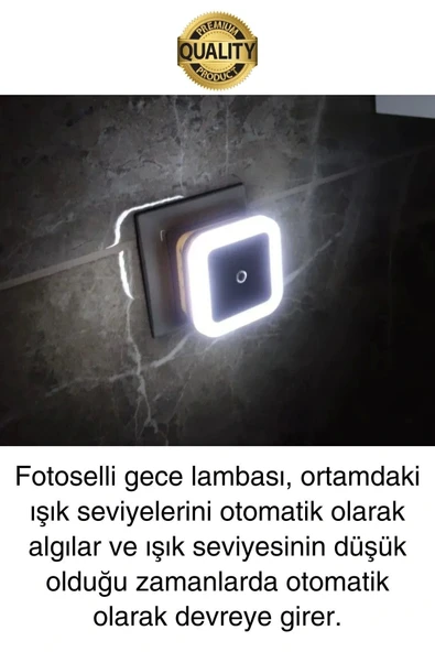 Fotoselli Gece Lambası Karanlıkta Otomatik Yanıp Sönen Aydınlığa Duyarlı Koridor Antre Loş Led Işık - 2