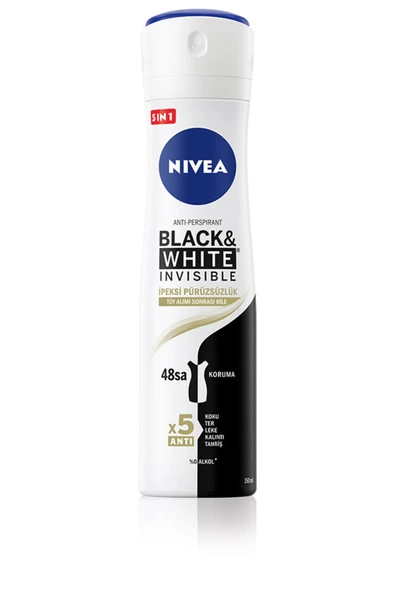 Nivea Black & White Sprey Deodorant Invisible For Women İpeksi Pürüzsüzlük 150 ml ürün görseli 1