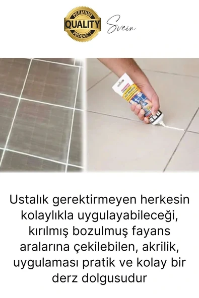 Premium Fayans Arası Krem Hazır Derz Dolgu Gaga Uç Tüp Mermer Mutfak Banyo Zemin Duvar Onarıcı - 5