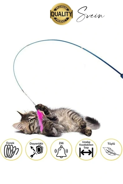Dayanıklı Teleskopik Zilli Ve Tüylü Kedi Oyuncağı Eğlenceli Ayarlanabilir Peluş İnteraktif Olta - 2
