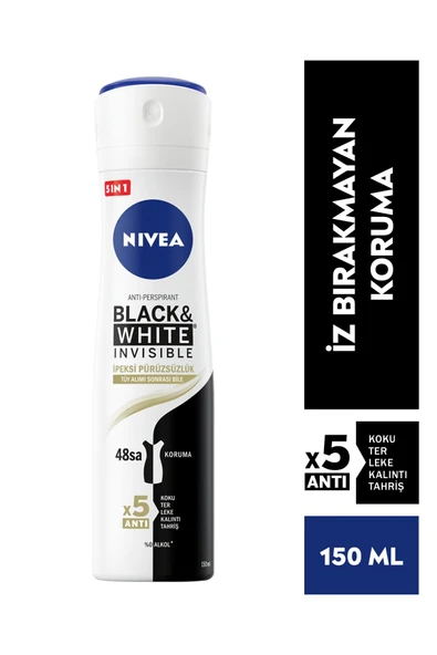 Nivea Black & White Sprey Deodorant Invisible For Women İpeksi Pürüzsüzlük 150 ml - Resim 5