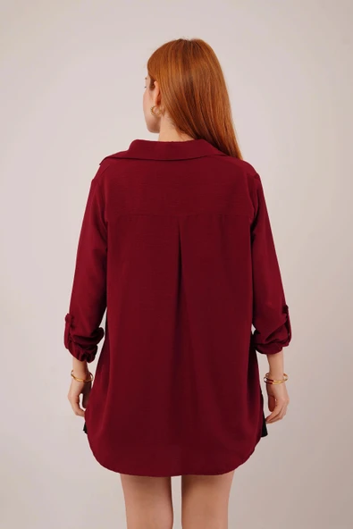Salaş Kesim Cepli Bordo Gömlek - 4