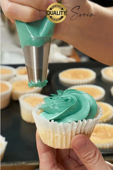 Uzun Ömürlü 10 Parça Paslanmaz Çelik Pasta Krema Sıkma Aparatı Seti Kesesi Torbası Dekoratif Süsleme - 6