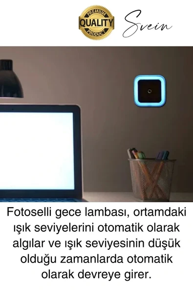 Fotoselli Gece Lambası Karanlıkta Otomatik Yanıp Sönen Aydınlığa Duyarlı Koridor Antre Loş Led Işık - 2