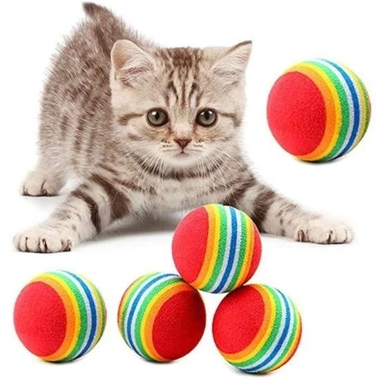 heyf HEYF® 3lü Gökkuşağı Sünger Kedi Köpek Çiğneme Oyun Topu 4,2 cm
