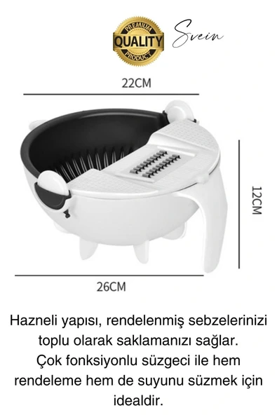 11 Parça Paslanmaz Fonksiyonel Süzgeçli Rende Hazneli Doğrayıcı Sebze Salata İçin Pratik Mutfak - 3