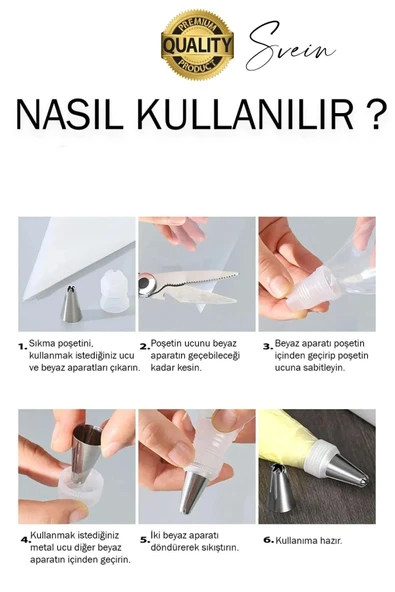 Uzun Ömürlü 10 Parça Paslanmaz Çelik Pasta Krema Sıkma Aparatı Seti Kesesi Torbası Dekoratif Süsleme - 5