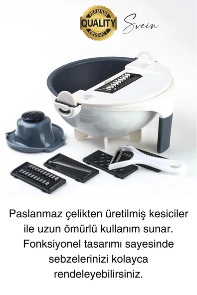 11 Parça Paslanmaz Fonksiyonel Süzgeçli Rende Hazneli Doğrayıcı Sebze Salata İçin Pratik Mutfak - 2