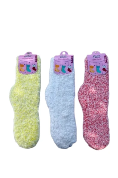 Sasta Kadın Peluş Renkli Uyku Çorabı 503678 - Resim 2