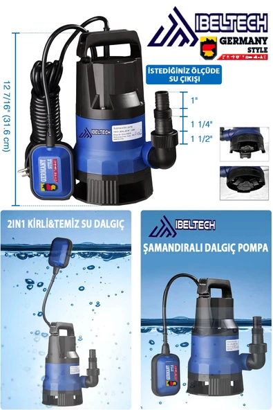 2in1 Kombine Dalgıç Pompa QSB900 İbeltech 900W Plastik Gövdeli Kirli ve Temiz Su Dalgıç Pompası - 4
